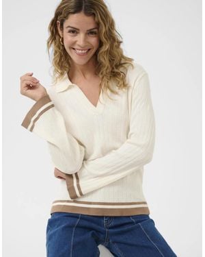Cream Villea Polo Top - Natural