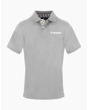 Aquascutum Lacoste Lettering Collared Short Sleeve Polo Shirt - Grey