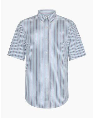 Timberland Logo Striped Button Down Collar Shirt - Blue