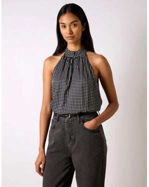 Ro&zo Mono Polka Dot Print Satin Bodysuit - Blue