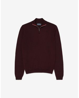 Oliver Sweeney Merino Wool Blend Quarter Zip Jumper - Red