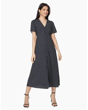 Dorothy Perkins Ladies Spotted Button Through Flutter Midi Dress - Blue