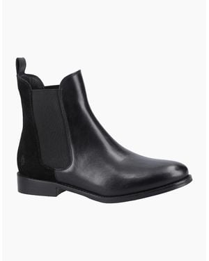 Hush Puppies Colette Leather Wide Fit Flat Chelsea Boots - Black