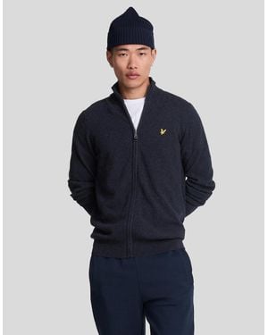 Lyle & Scott Lambswool Blend Zip Cardigan - Blue