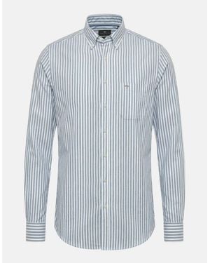 Fynch-Hatton Cotton Oxford Stripe Button Down Shirt Harbour - Blue