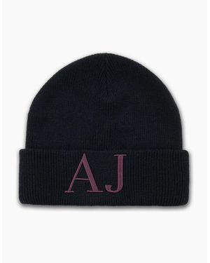 Armani Jeans Aj Front Logo Wool Beanie Nero - Blue