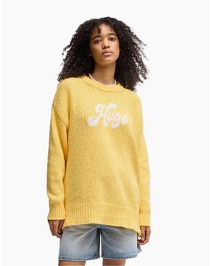 BOSS Lettering Crew Neck Ribbed Collar Long Sleeve Sweatshirt - Yellow