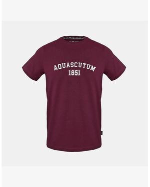 Aquascutum Arch Lettering Crew Neck Short Sleeve T-Shirt - Purple