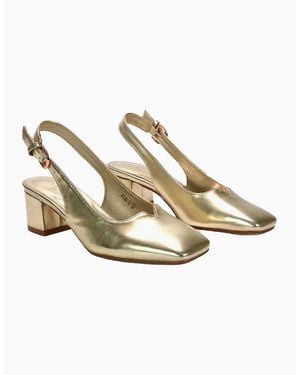 XY London Ladies Elowen Metallic Sling Back Mid Block Heel Court Shoes