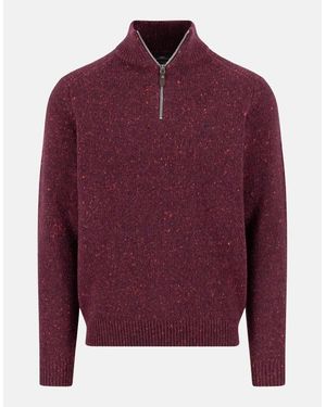 Fynch-Hatton Donegal Wool 1/4 Zip Knit Deep Merlot - Red