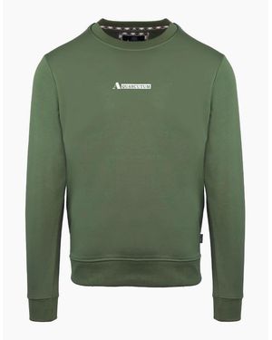 Aquascutum Crew Neck Ribbed Collar Long Sleeve Sweatshirt - Green