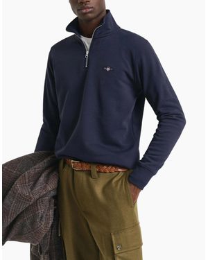 GANT Sweatshirt Embroidered Shield Half Zip Pullover Winter Jumper - Blue