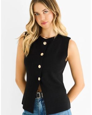 Gini London Button Front Compact Knit Waistcoat - Blue