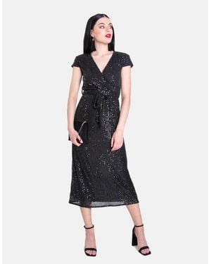 Gini London Sequin Belted Midi Wrap Dress - Blue