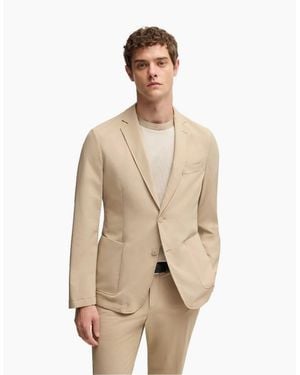BOSS Solid Patterned Notch Collared Blazer - Natural
