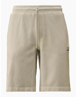 C.P. Company Cotton Diagonal Fleece Resist Dyed Logo Bermudas - Natural