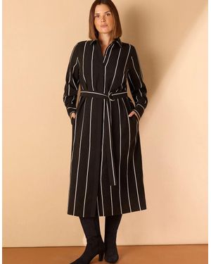 Live Unlimited London Contrast Stripe Belted Midaxi Shirt Dress - Black