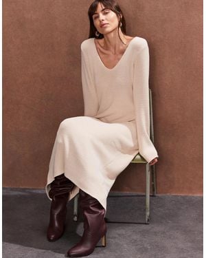 Ro&zo Petite Oatmeal V Neck Knitted Midi Dress - Brown