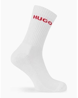 BOSS Ribbed Logo 6 Pack Crew Socks - White