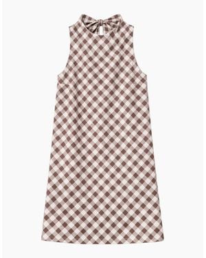 Ro&zo Petite Gingham Linen Blend Cowl Neck Dress - Brown