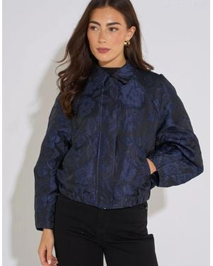 Gini London Floral Jacquard Bomber Jacket - Blue