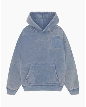 Magrit Embroidered Acid Wash Hoodie - Blue