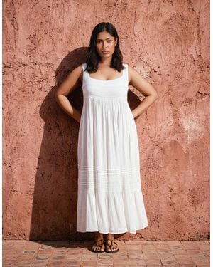 Live Unlimited London Crinkle Pintuck Lace Trim Midaxi Dress - Brown