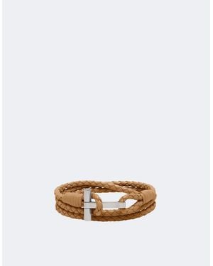 Tom Ford Braided Leather Bracelet Tan - White