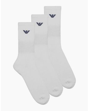 Emporio Armani Cotton 3-Pack Eagle Logo Socks - White