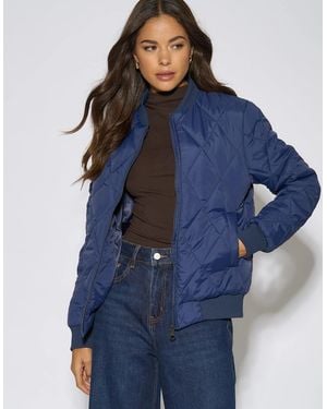 Gini London Rib Trim Puffer Bomber Jacket - Blue