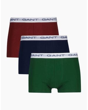 GANT 3-Pack Waistband Boxer Trunks, /Burgundy - Green