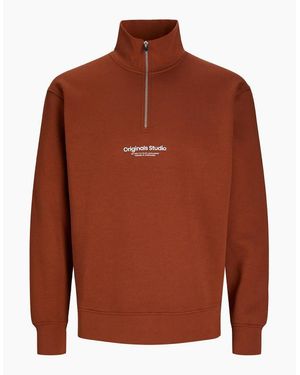 Jack & Jones Zip Neck Long Sleeve Sweatshirt - Brown