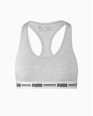 PUMA Striped Logo Racerback Bra Top, Melange - Grey