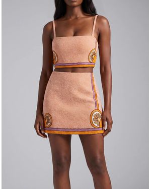 Oceanus Melodie Co-Ord Hand Embroidered Crystal Skirt Peach - Natural