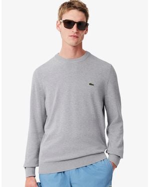 Lacoste Monochrome Crew Neck Cotton Jumper - Grey
