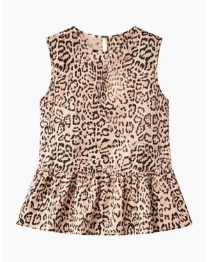 Ro&zo Leopard Print Cotton Peplum Top - Brown