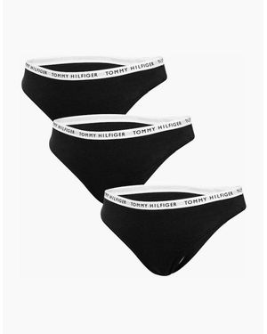 Tommy Hilfiger 3-Pack Logo Waistband Thongs - Black