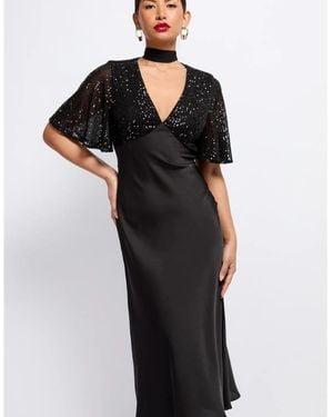 Little Mistress Maxi V-Neck Slip Dress - Black