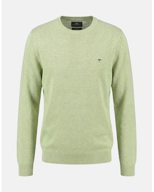 Fynch-Hatton Fine Knit Air Cotton Crewneck Jumper Pear - Green