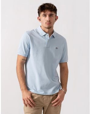 GANT Regular Fit Short Sleeve Shield Logo Pique Polo - Blue
