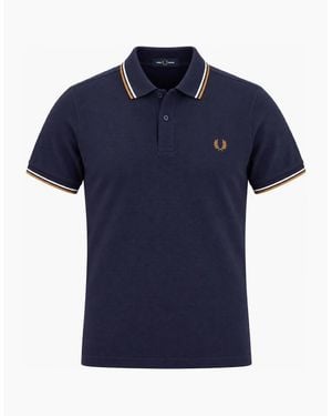 Fred Perry Twin Tipped Polo Shirt Twilight/Snow/Dark Caramel - Blue