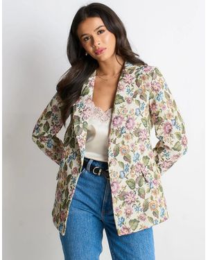 Gini London Floral Jacquard Tailored Blazer - Blue