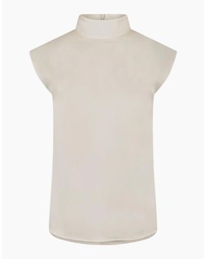 BOSS Mock Neck High Collar Sleeveless Shell Blouse - White