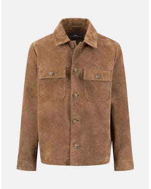 Fynch-Hatton Suede Leather Front Pocket Jacket Elephant Affogato - Brown