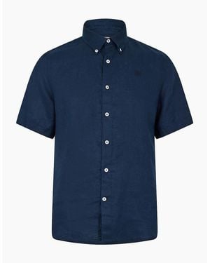Timberland Mill Brook Collared Button Down Short Sleeve Shirt - Blue
