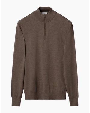 Eton Merino Quarter Zip Jumper 38 - Brown