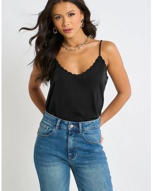 Gini London Satin Scallop Detail Cami Top - Blue