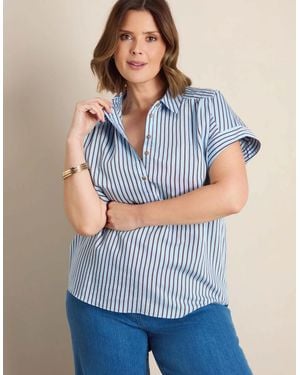 Live Unlimited London And Chocolate Stripe Short Sleeve Shirt - Blue