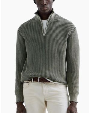 Replay 1/4 Zip Knit Acid Wash Neon Reactive Light Khaki - Grey