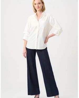 Joseph Ribkoff Cotton Poplin Pearl Trim Boxy Blouse - White